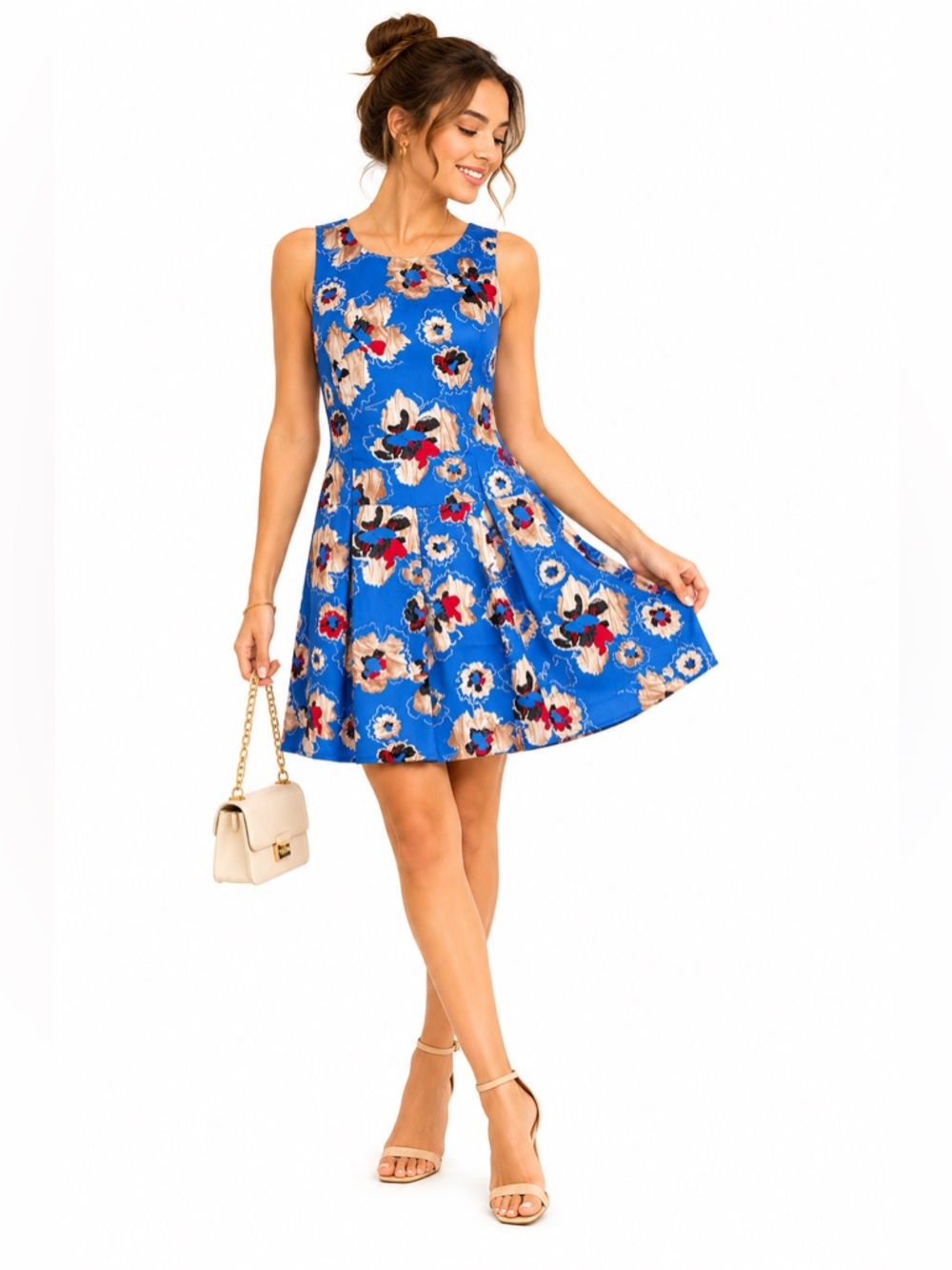 ASTR The Label Floral Romper Blue Sleeveless Tie Back Size M Pleated Mini Dressy